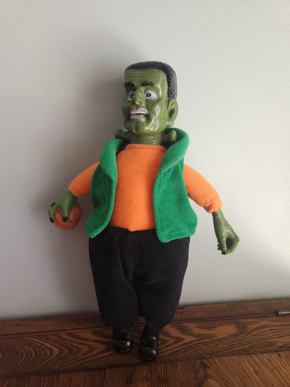 Vintage Halloween Frankenstein Figure with Pumpkin Jack O Latern Plush Doll